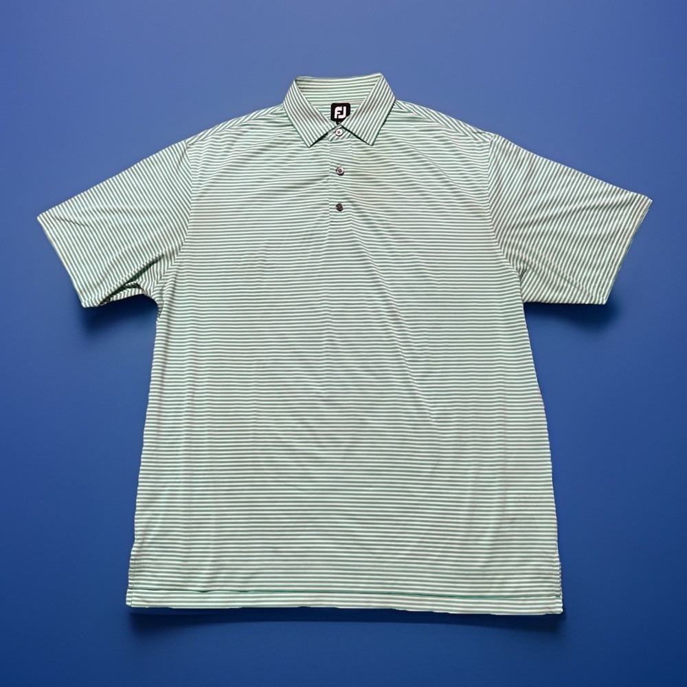 Footjoy Golf Polo Men's‎ Size XL White Green Stripe Performance Short Sleeve